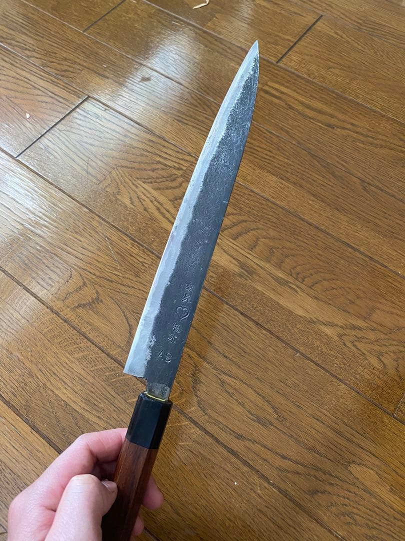 Bobby Widjaya様専備中手打ち鍛冶 青紙スーパー鋼 柳刃包丁刃渡り8寸