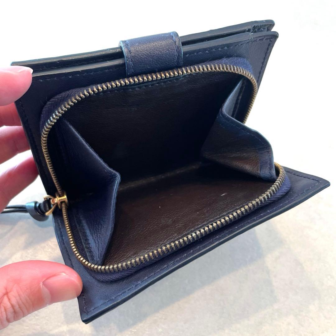 BOTTEGA VENETA イントレチャート 二つ折り財布 レザー ネイビー