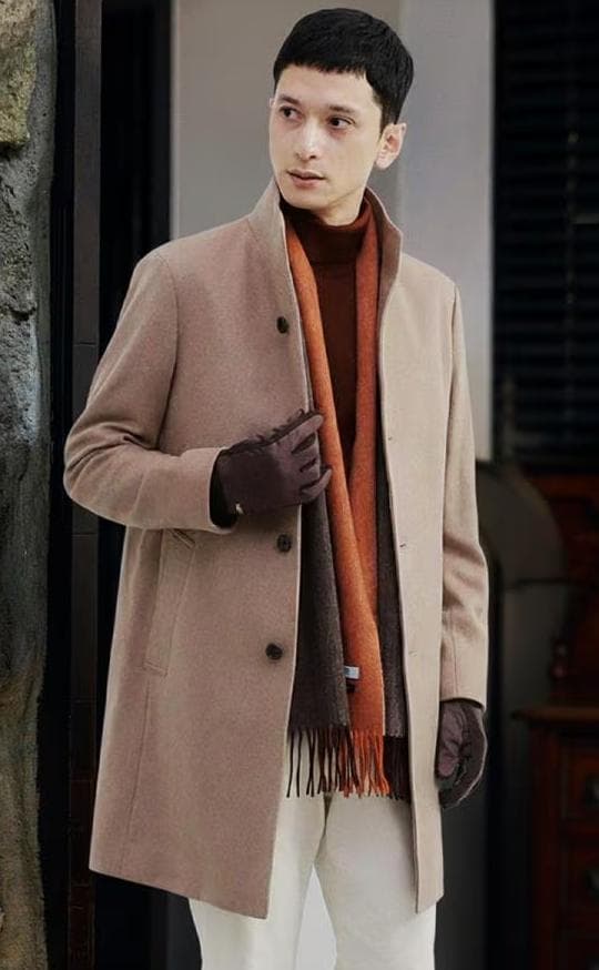 美品　TAKEO KIKUCHI　ウールカシミヤブレンド　スタンドカラー コート