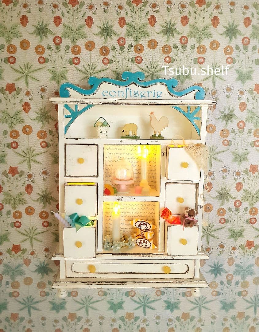 アンティーク・ヴィンテージ調　シャビー　ウォールシェルフ　ドロワー