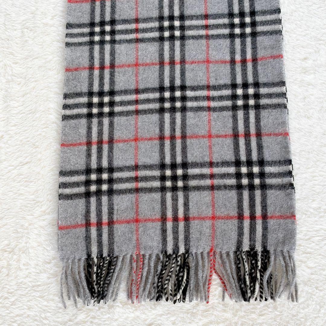 極美品✨【バーバリーロンドン】カシミヤ100%ロングマフラー グレーノバチェック