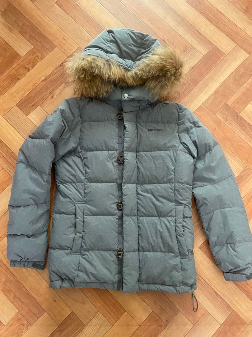Marmot フード付きダウンジャケット グレー