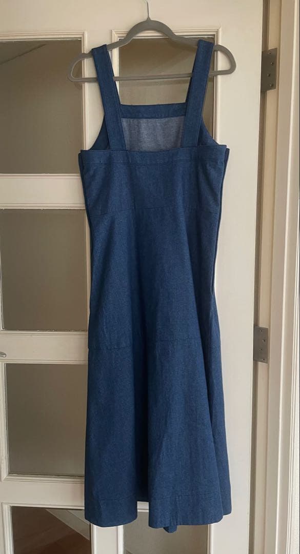 美品 SINME デニムオーバーオールワンピース サロペット ダークブルー F