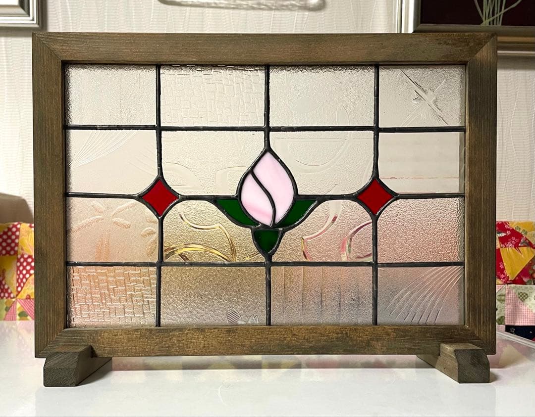 ステンドグラスパネル【薔薇の蕾】和モダン