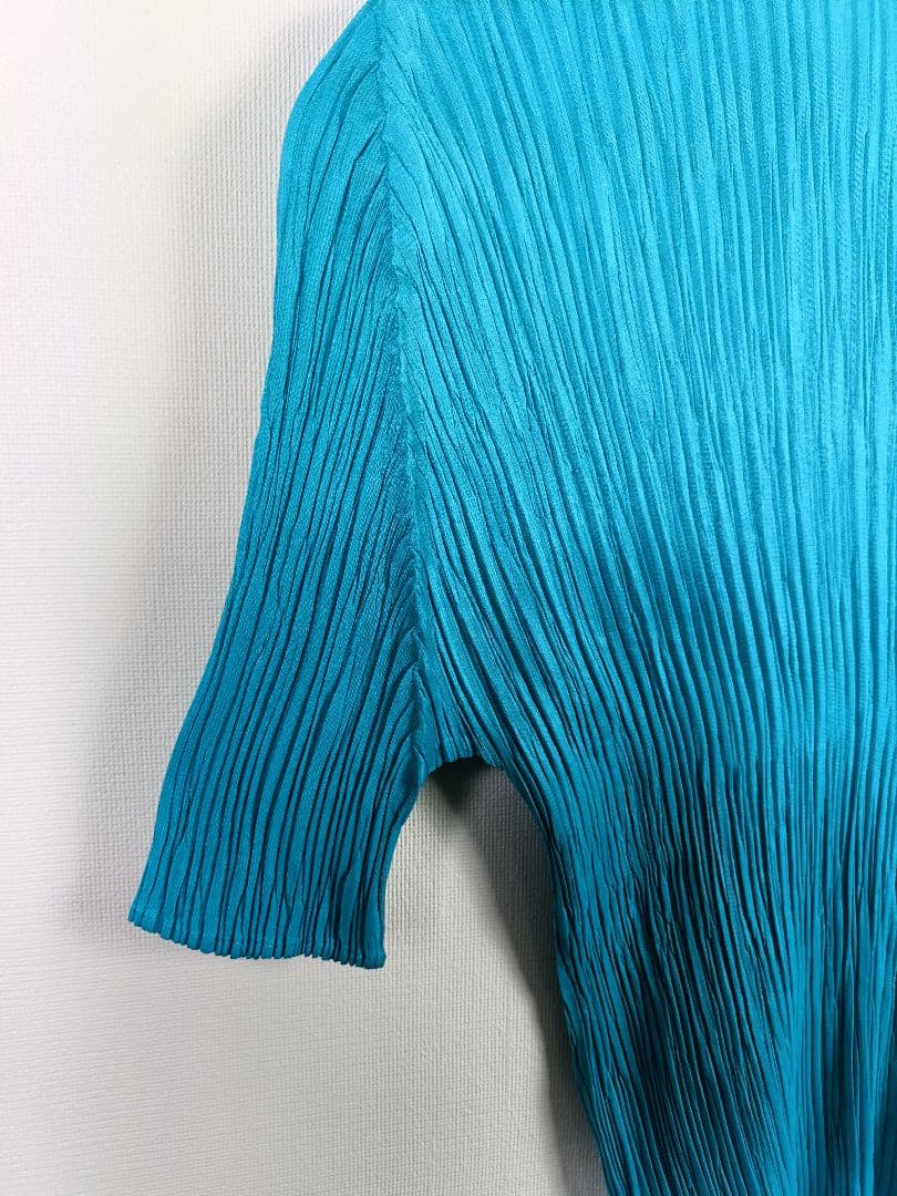 PLEATS PLEASE 五分丈ブラウス【サイズ3 L相当】【ターコイズ色】