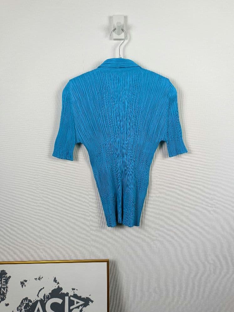 PLEATS PLEASE 五分丈ブラウス【サイズ3 L相当】【ターコイズ色】