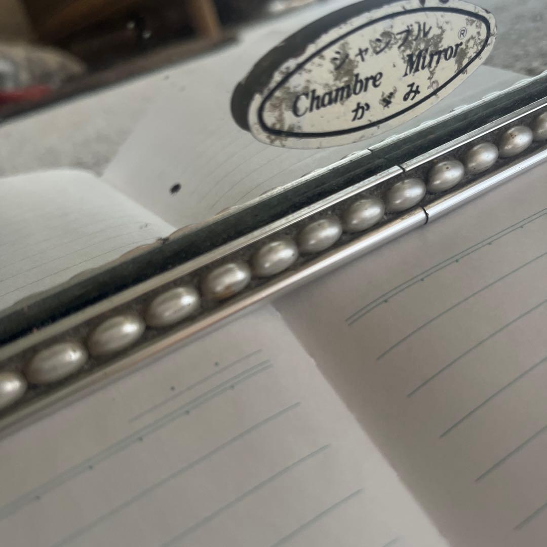 アンティーク　ヴィンテージ　アーチ型ビーズ装飾壁掛け鏡