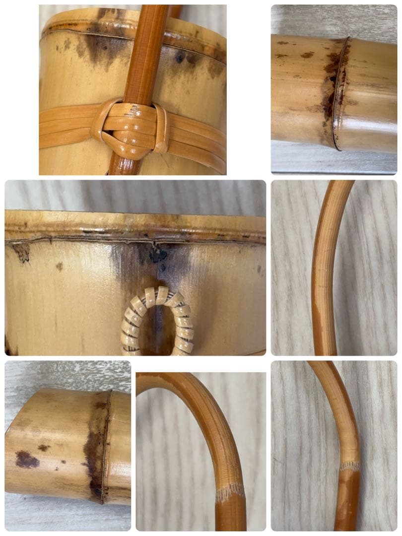 生野徳三 白竹掛筒華入 白竹歌華筒 内朱塗 華入れ 全長約136㎝ -483-