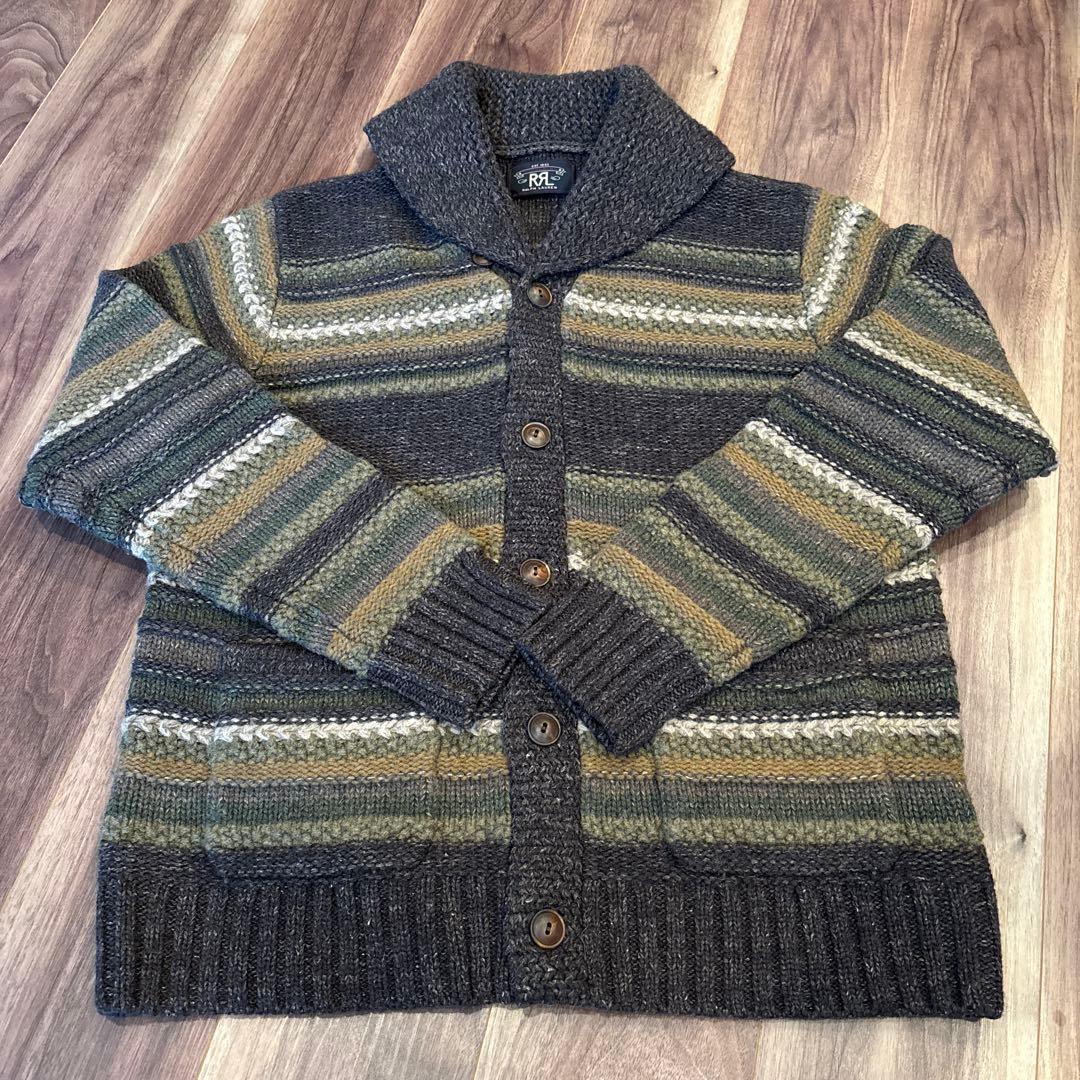 イサム様　美品RRLミックスニットウールカーディガン カウチン