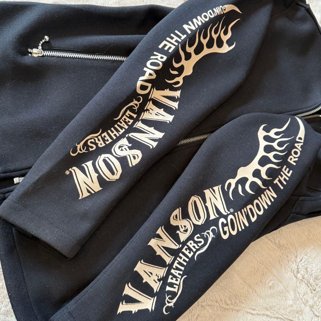 VANSON ライダース ジャケット ジャージ スカル クロスボーン 刺繍 M