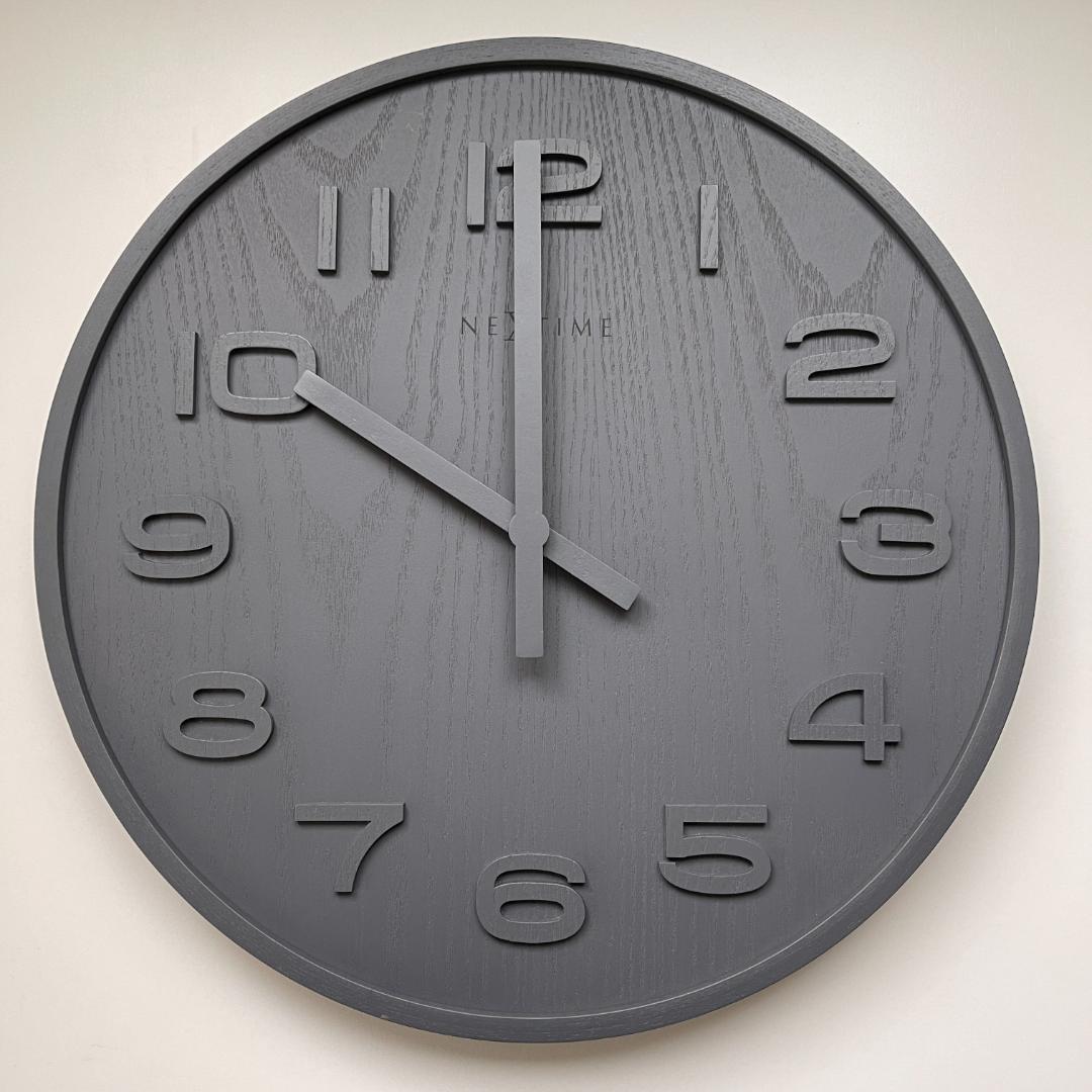 【送料込】NEXTIME ウッドウッドミディアム 壁掛け時計(グレー) 35cm