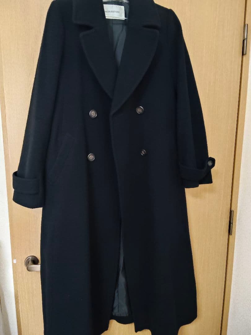 ナチュラルビューティベーシック ビッグカラーダブルチェスターコート　ブラック