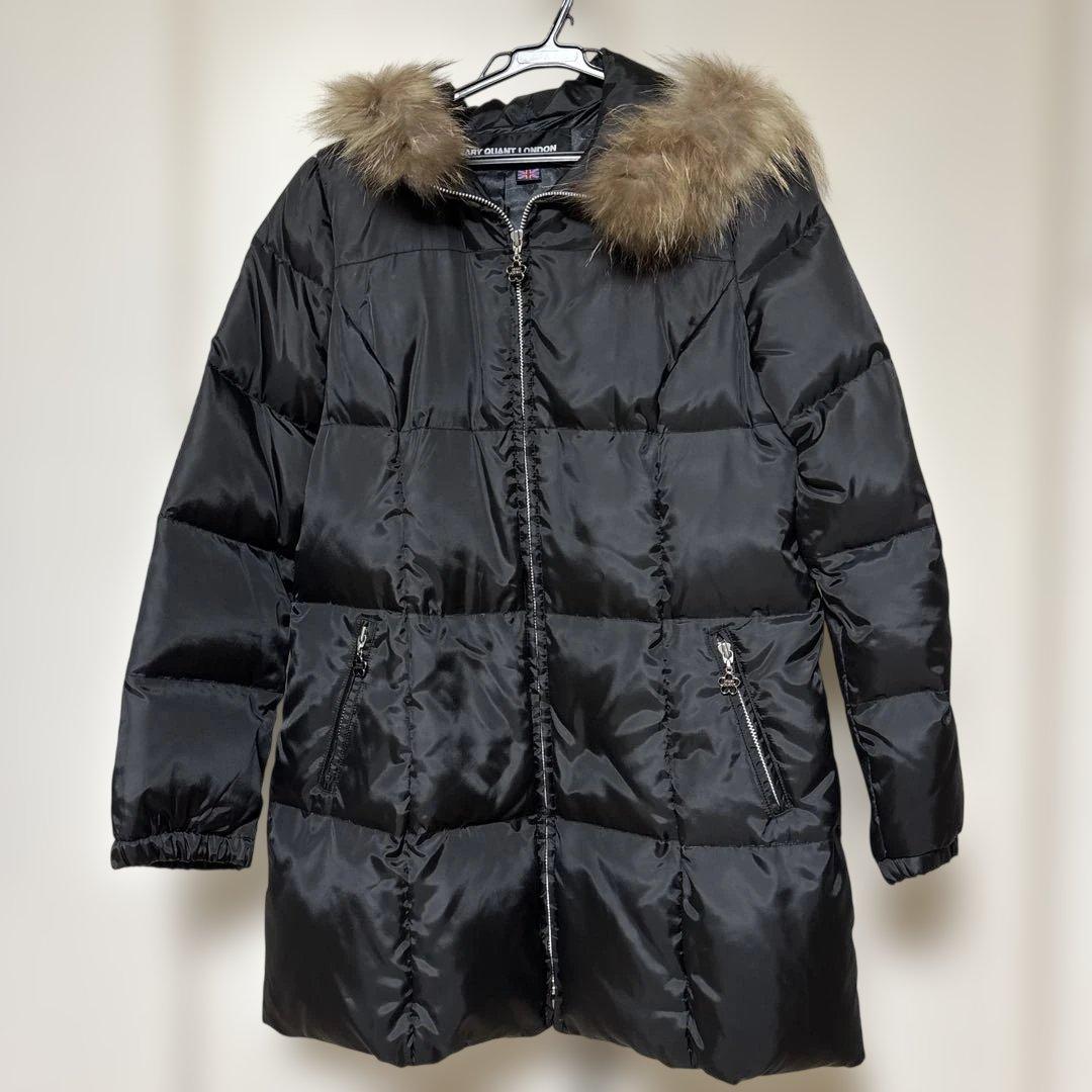 美品 MARY QUANT ブラック ファー付 ダウンジャケット コート M 黒