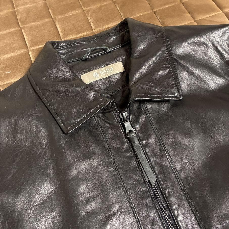 ほぼ新品ナノユニバース■中綿オイルドレザー SライダースMブラック/サーモライト