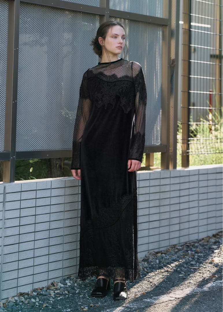値下【美品】dot tulle panel lace velour OP/