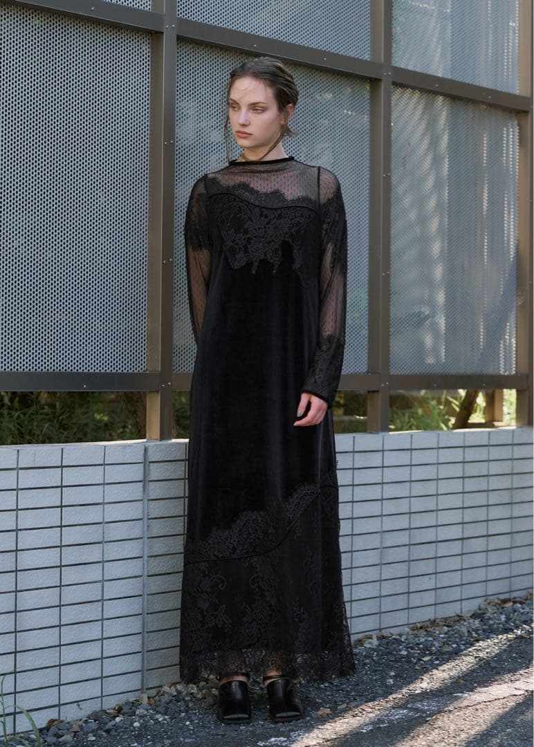 値下【美品】dot tulle panel lace velour OP/