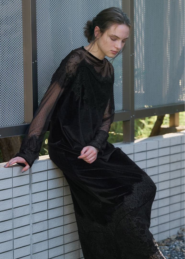 値下【美品】dot tulle panel lace velour OP/