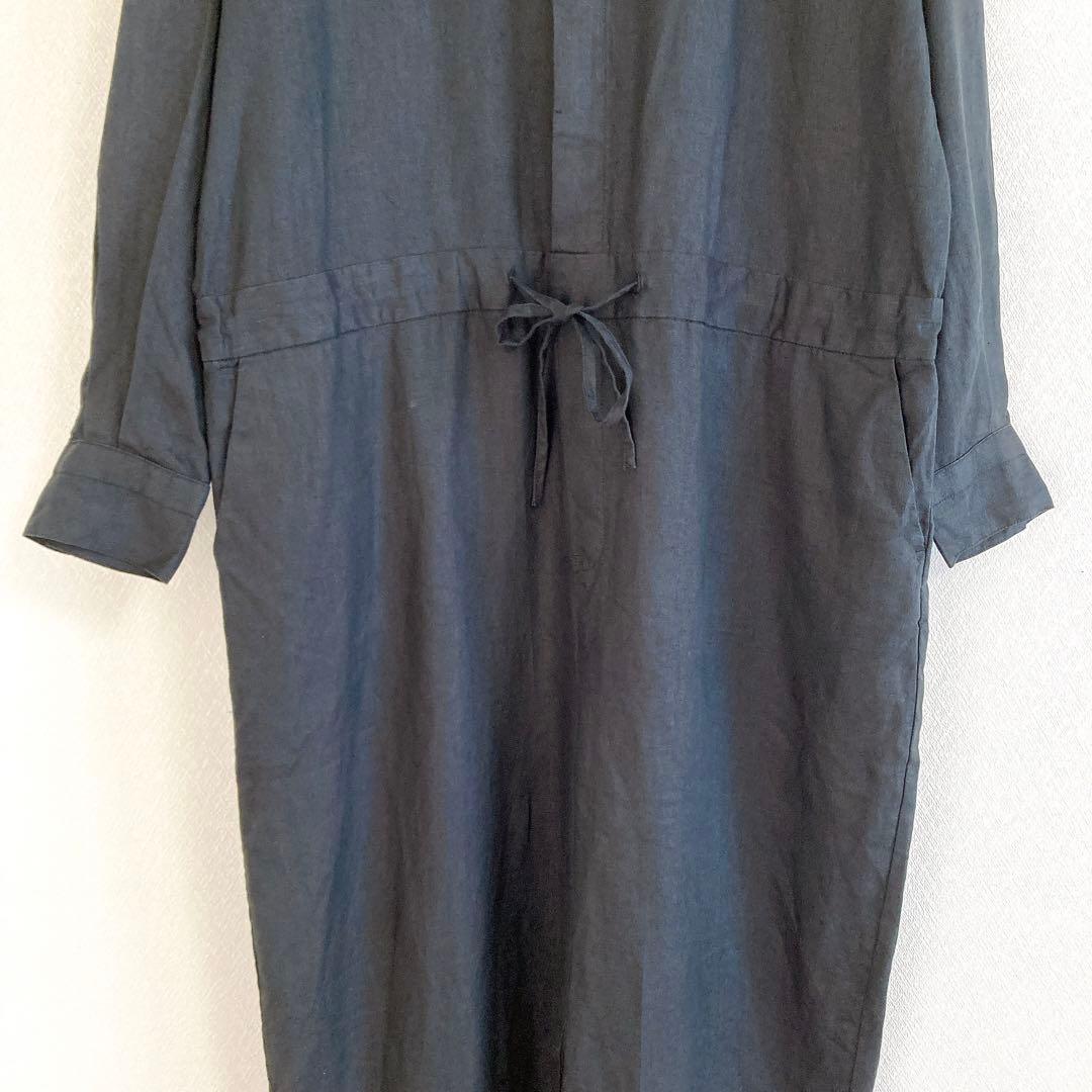 2023✨ かぐれ　リネン100%　長袖　オールインワン　黒　F