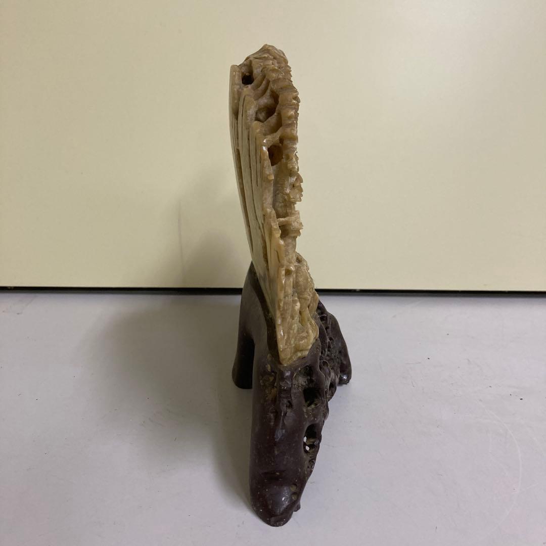 E-4寿山石 中国石彫 古美術 人物像 蝋石 細密彫刻 石彫刻 工芸品 レトロ