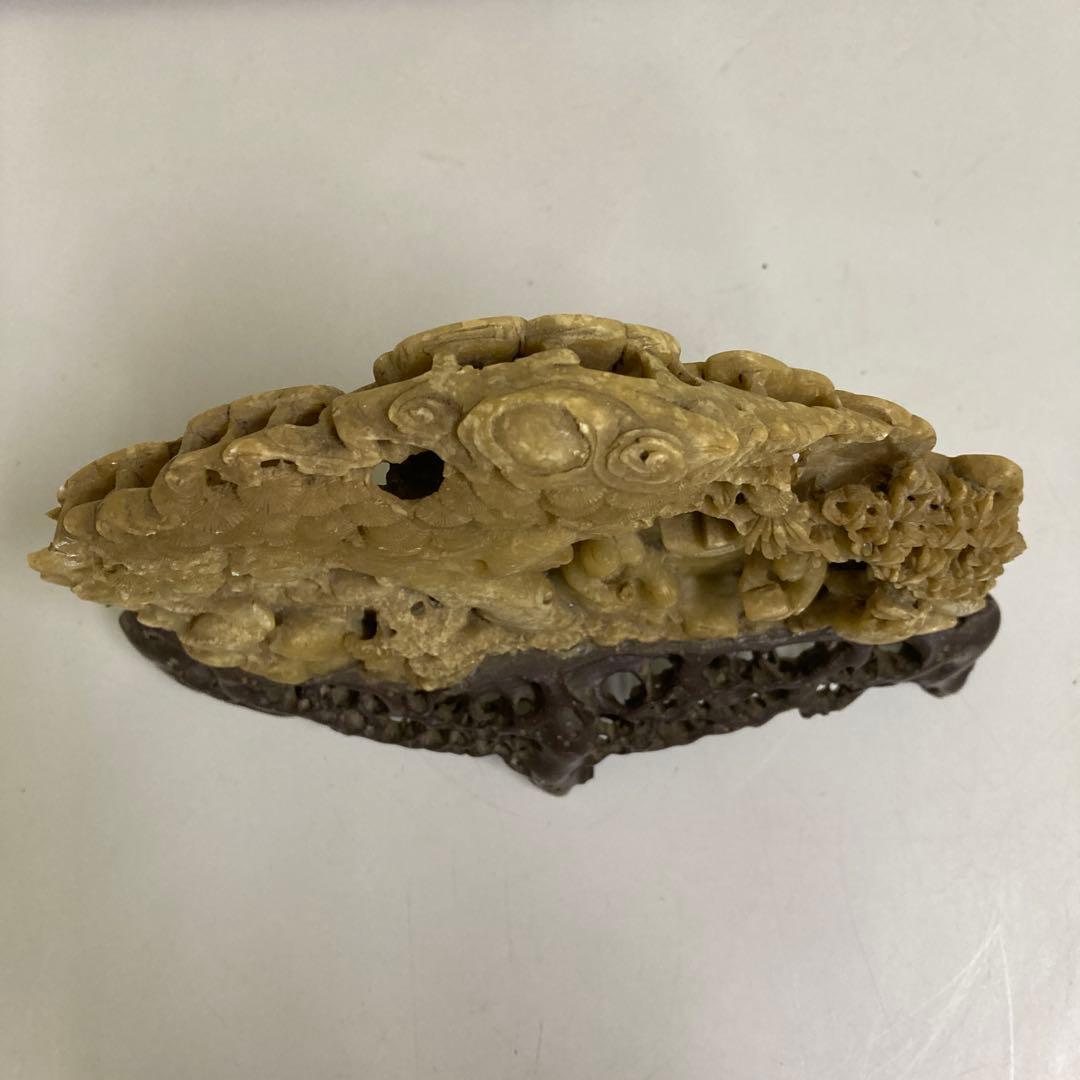 E-4寿山石 中国石彫 古美術 人物像 蝋石 細密彫刻 石彫刻 工芸品 レトロ