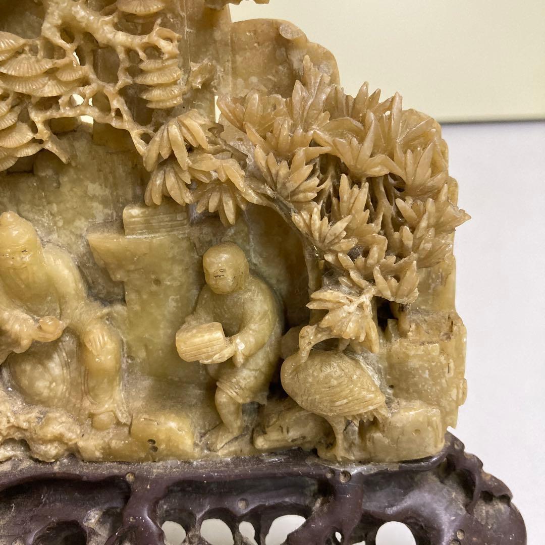 E-4寿山石 中国石彫 古美術 人物像 蝋石 細密彫刻 石彫刻 工芸品 レトロ