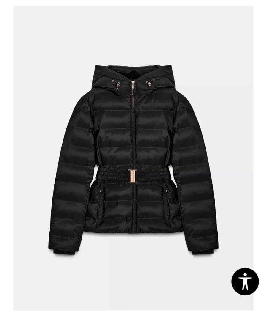 ZARA ウォーターリペレント スリムフィット ダウンショート 黒 ベルト付き