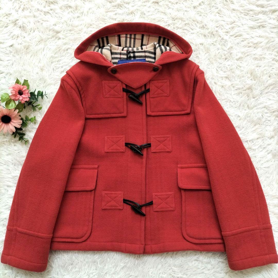 美品♡バーバリーブルーレーベル　ダッフルコートショート丈 ノバチェック 赤 40