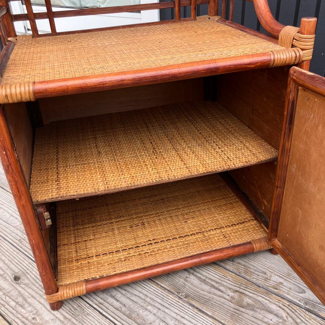 昭和レトロ ラタンサイドボード 電話台 コールキャビネット 飾り棚 古家具