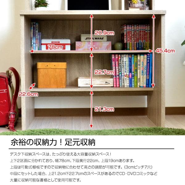 【新品・送料無料】パソコンデスク 83幅 書棚付き ホワイト 学習机 書斎机