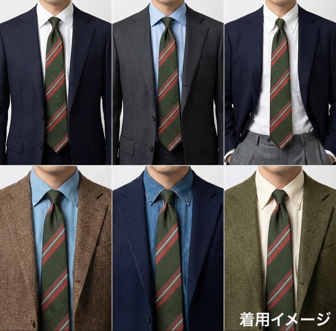 Atto Vannucciアットヴァンヌッチ ストライプネクタイ オリーブ赤28