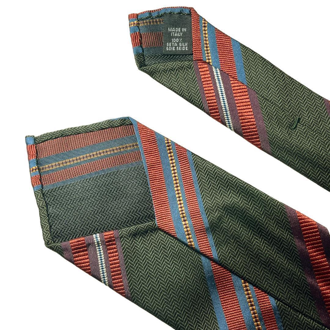 Atto Vannucciアットヴァンヌッチ ストライプネクタイ オリーブ赤28