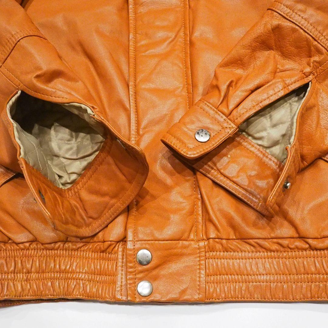 【良品】リアルレザージャケット 裏キルティング 本革 ヴィンテージ L オレンジ