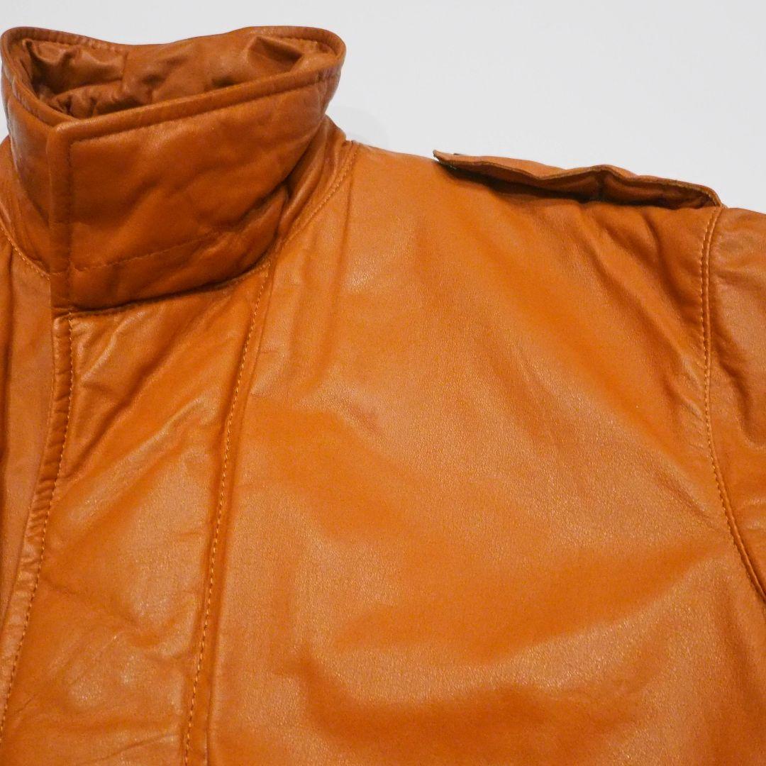 【良品】リアルレザージャケット 裏キルティング 本革 ヴィンテージ L オレンジ