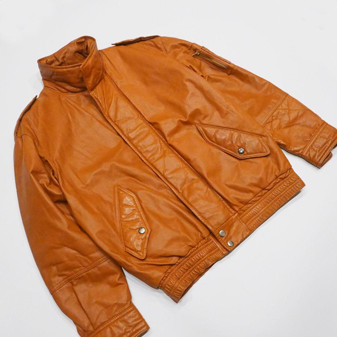 【良品】リアルレザージャケット 裏キルティング 本革 ヴィンテージ L オレンジ