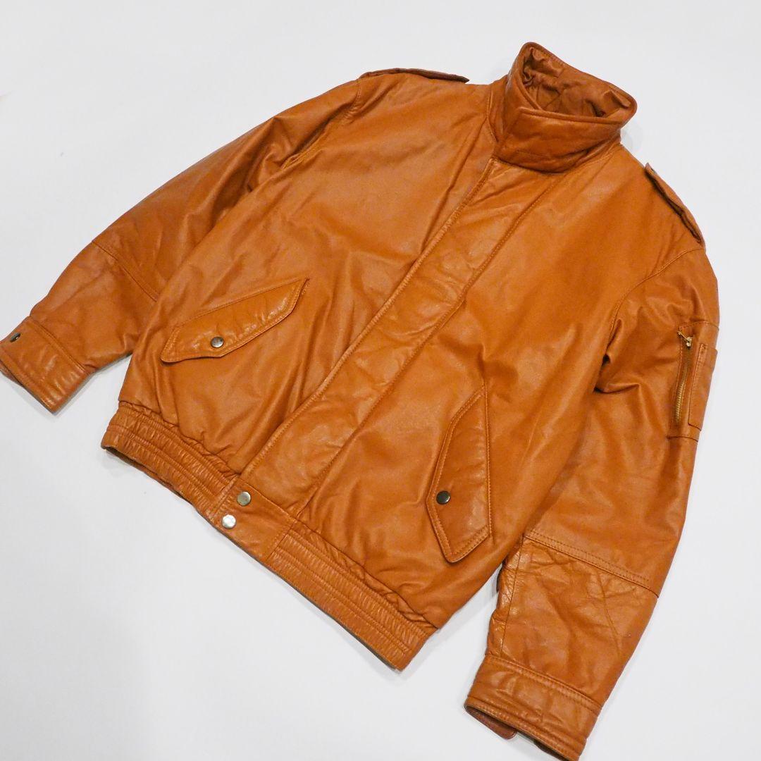 【良品】リアルレザージャケット 裏キルティング 本革 ヴィンテージ L オレンジ
