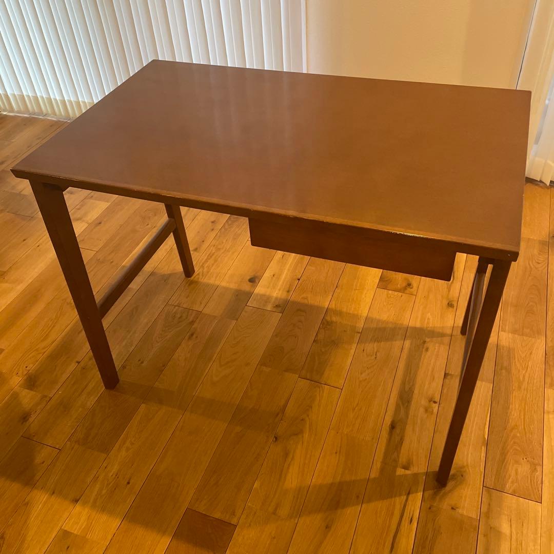 【カリモク60】デスク、引出し付き、ウォールナット色【キハダ お取り置き】