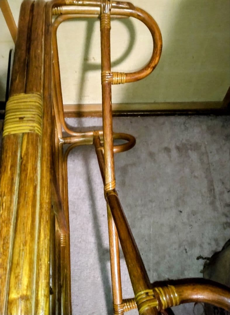 【昭和レトロ】ラタンガラステーブル美品