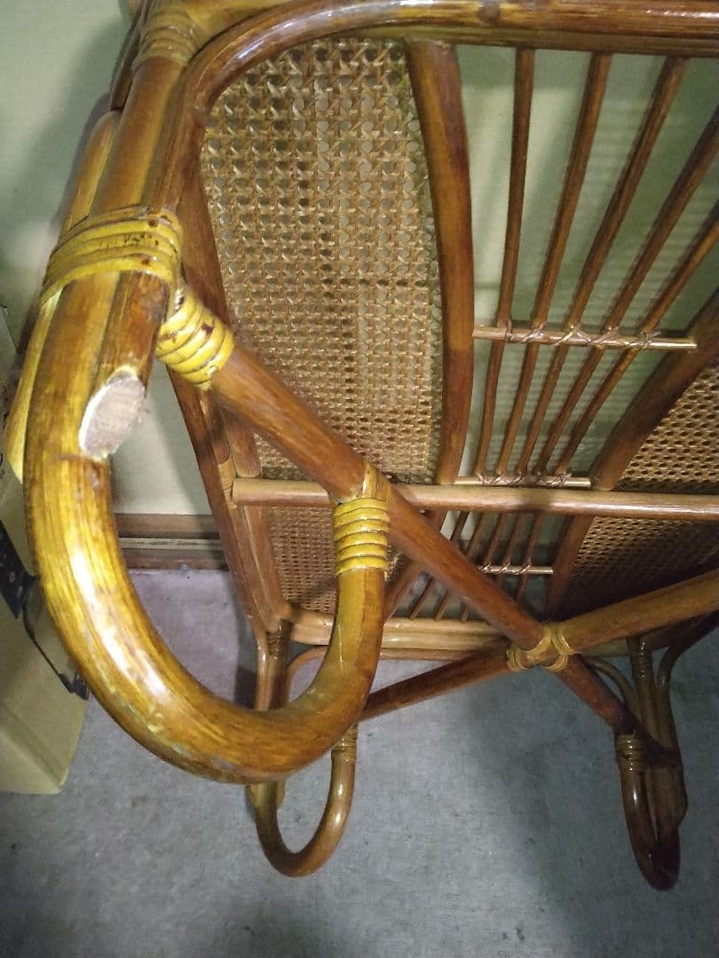 【昭和レトロ】ラタンガラステーブル美品