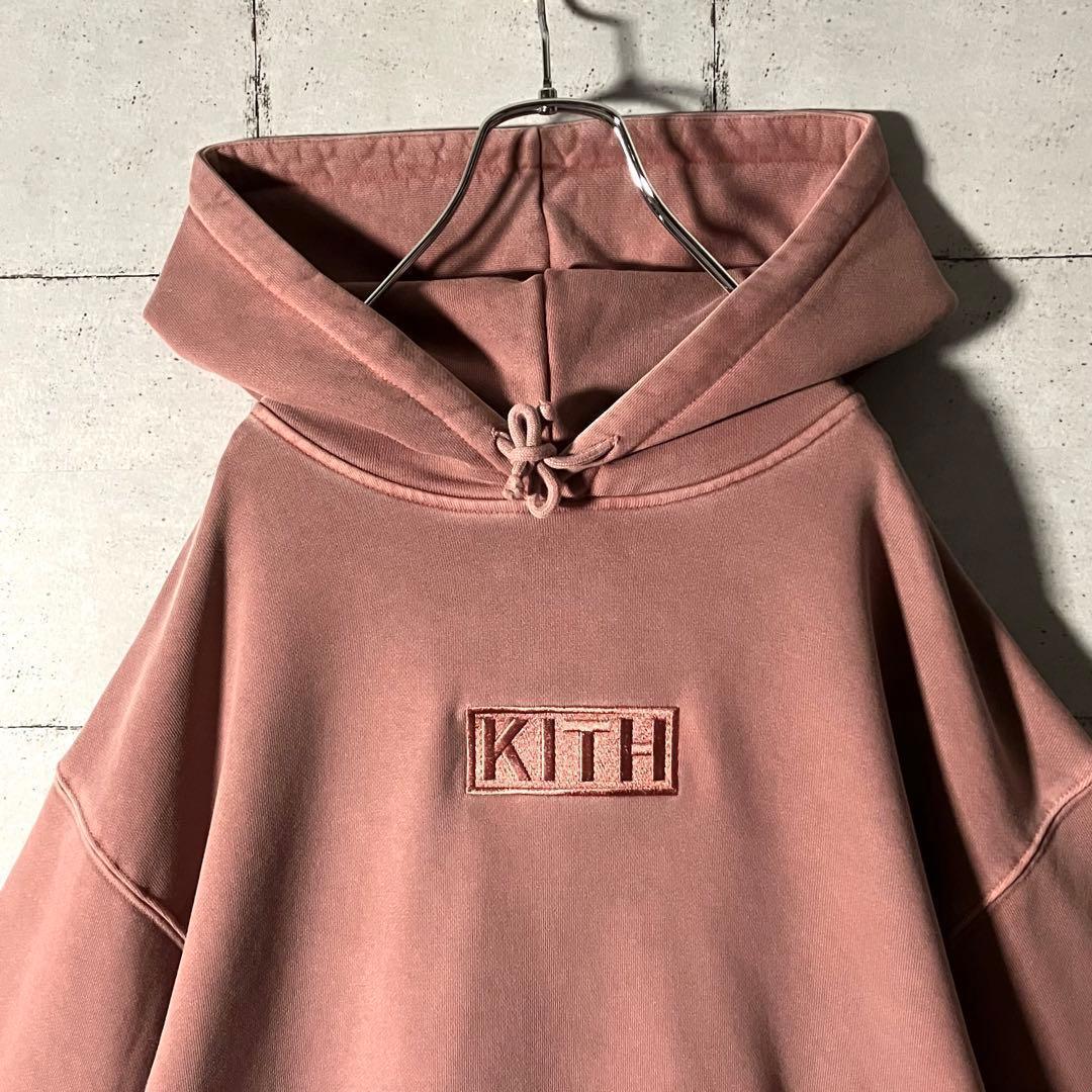 【鬼レア】KITHキス☆刺繍ボックスロゴ スウェットパーカーLウォッシュ加工