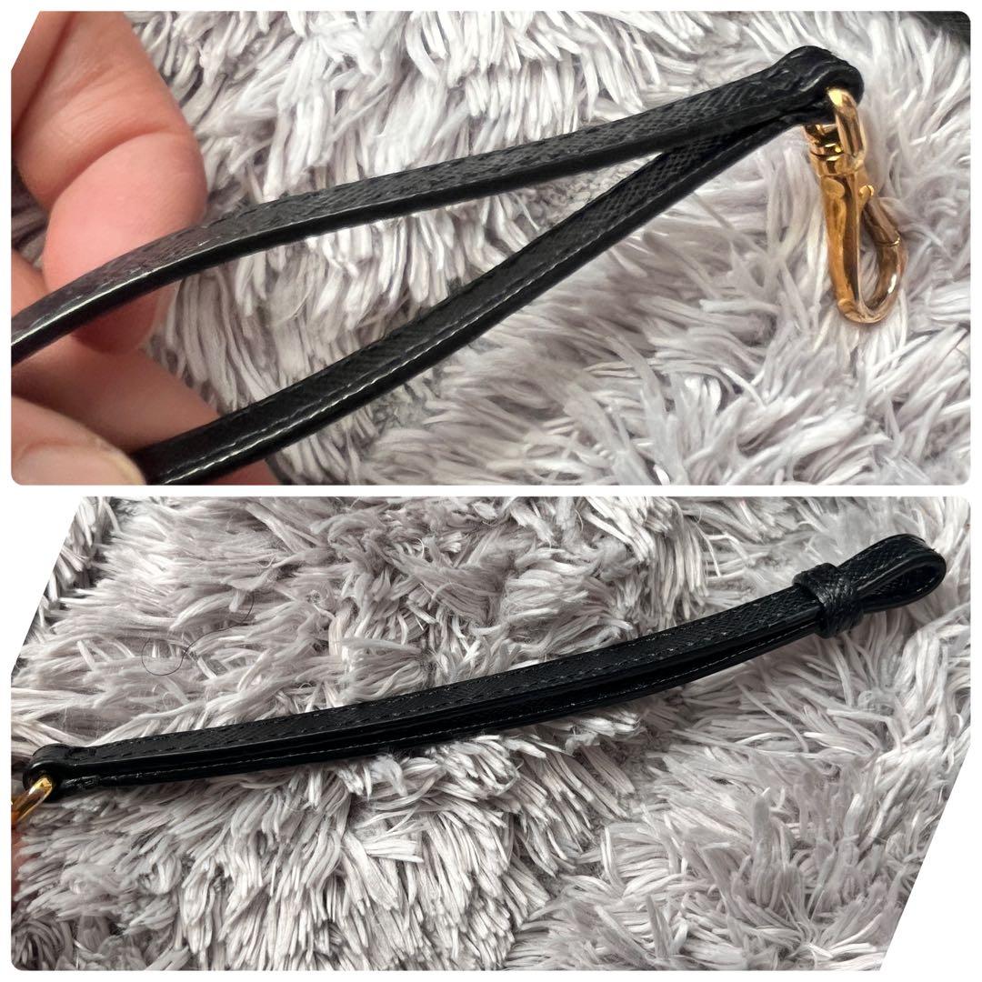 美品✨PRADA ストラップ付　財布　フィオッコ　サフィアーノ　ブラック　メタル