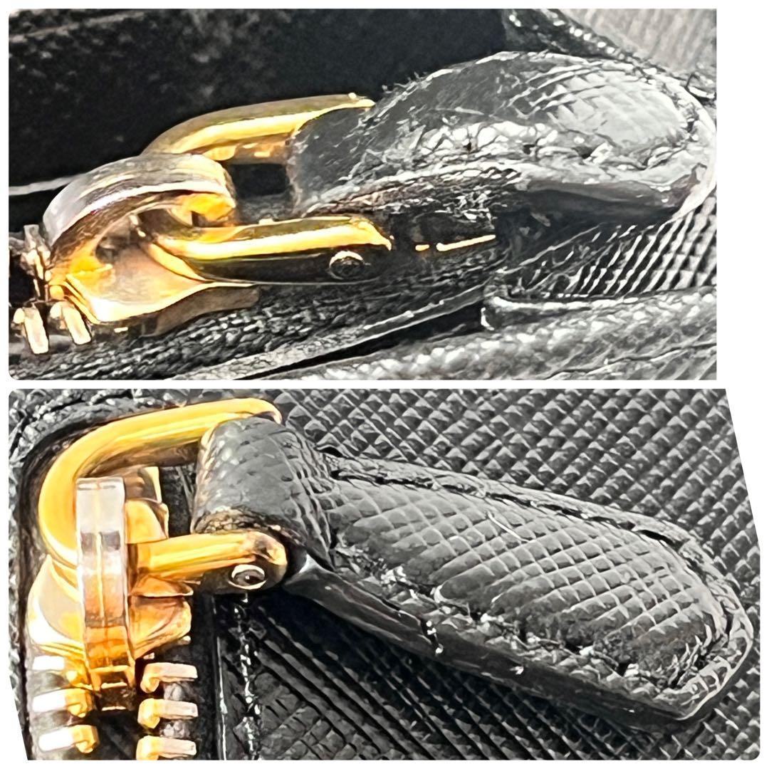 美品✨PRADA ストラップ付　財布　フィオッコ　サフィアーノ　ブラック　メタル