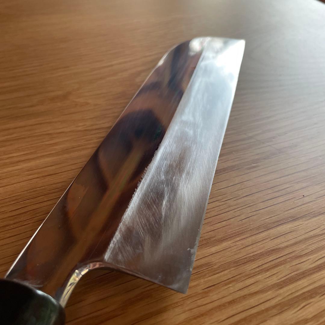 粟田口 一竿子忠綱と同手 薄刃包丁　本焼　八寸　黒檀柄