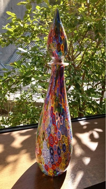 ムラーノ ベネチアン ミルフィオリ 金彩のデキャンタ 花瓶