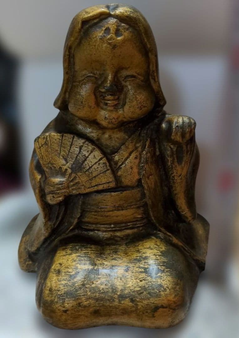 福助人形 置物 金属製　 重量約4kg 笑顔 縁起物 古民家 古道具 レトロ
