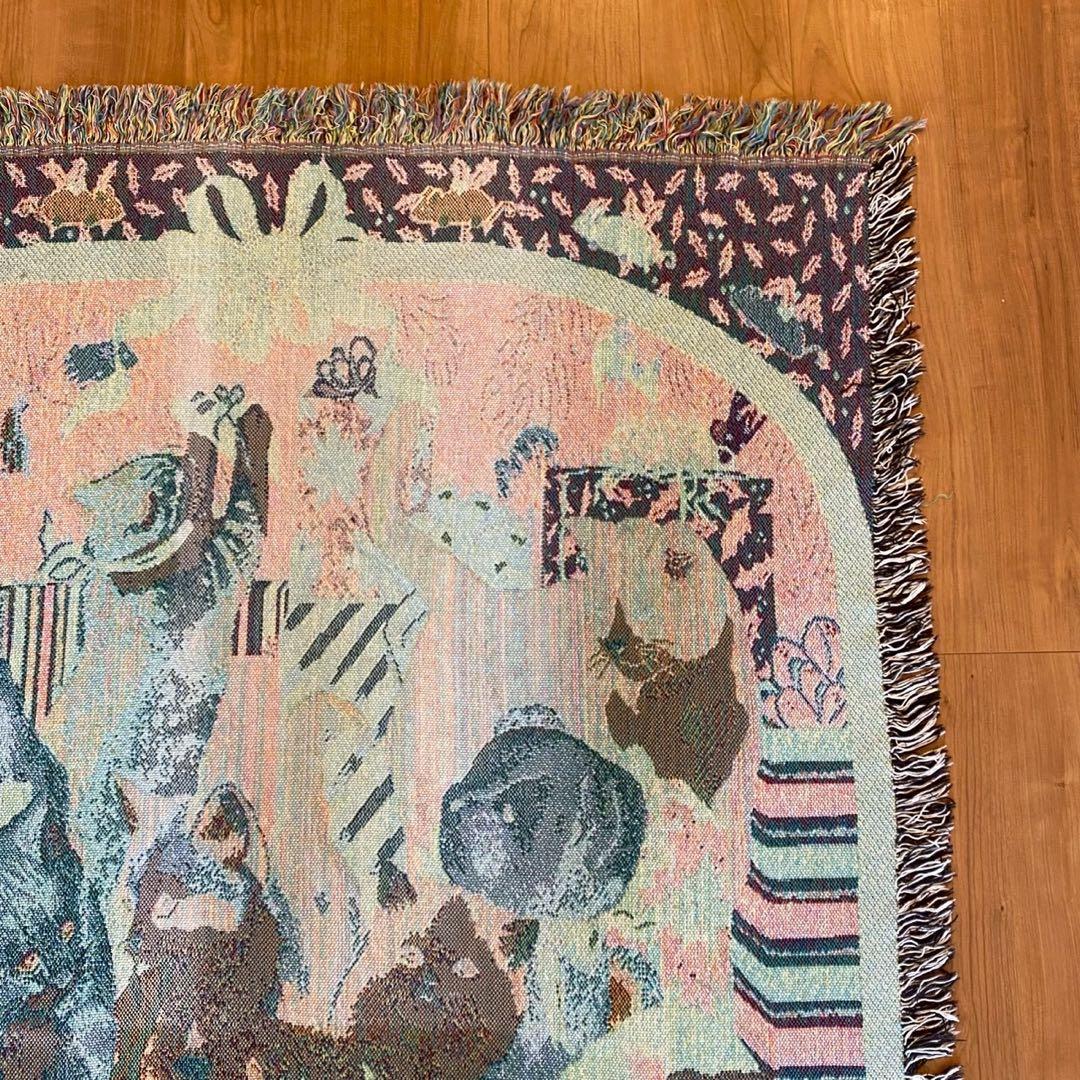 美品　猫柄 ゴブランラグ　ヴィンテージ　大判　タペストリー　162×117
