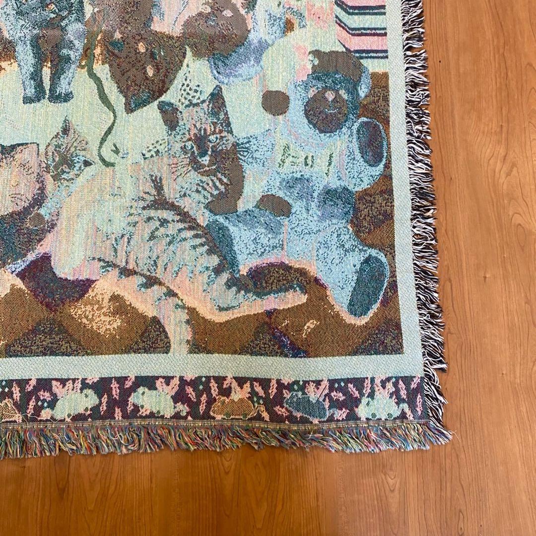 美品　猫柄 ゴブランラグ　ヴィンテージ　大判　タペストリー　162×117