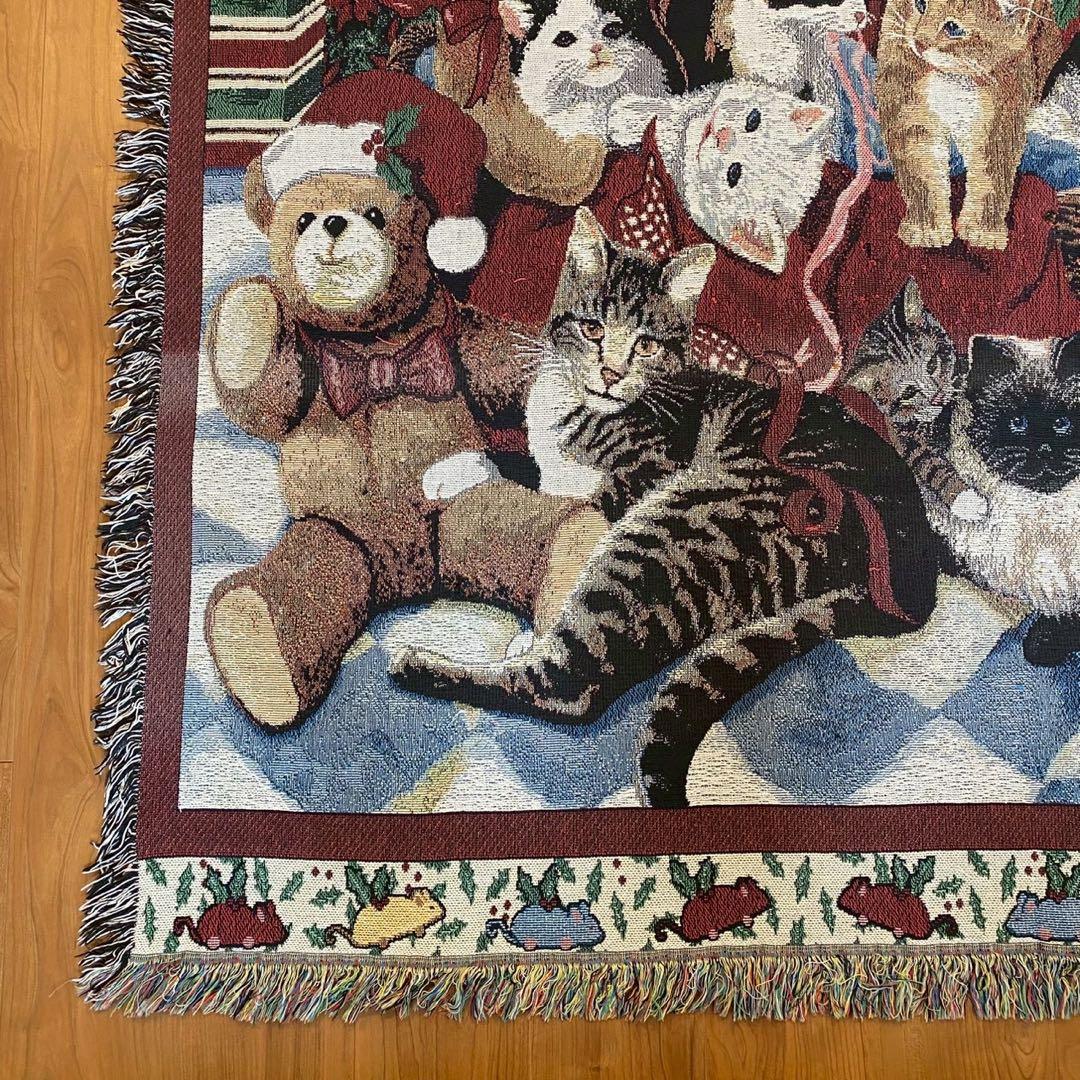 美品　猫柄 ゴブランラグ　ヴィンテージ　大判　タペストリー　162×117