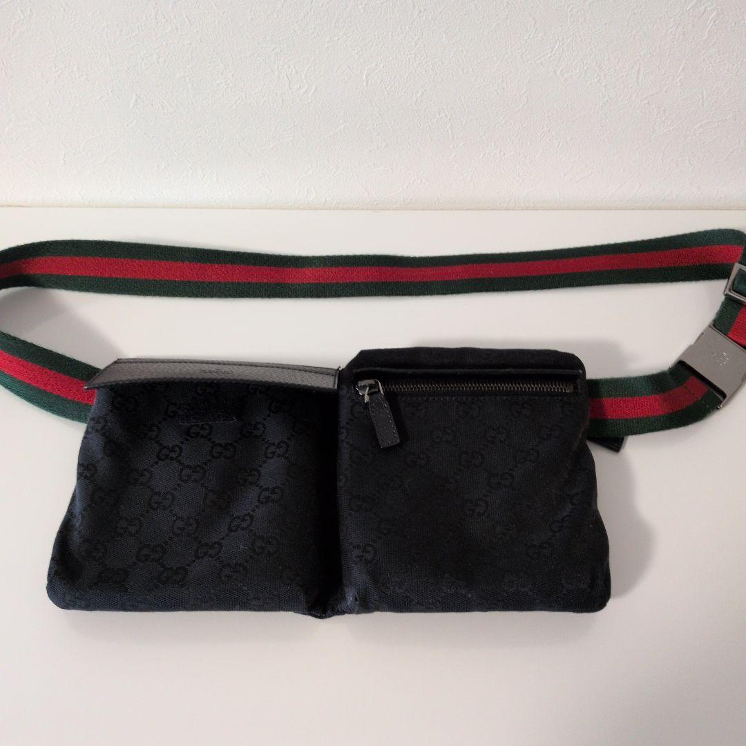 GUCCI グッチ GGキャンバス ウエストポーチ ブラック