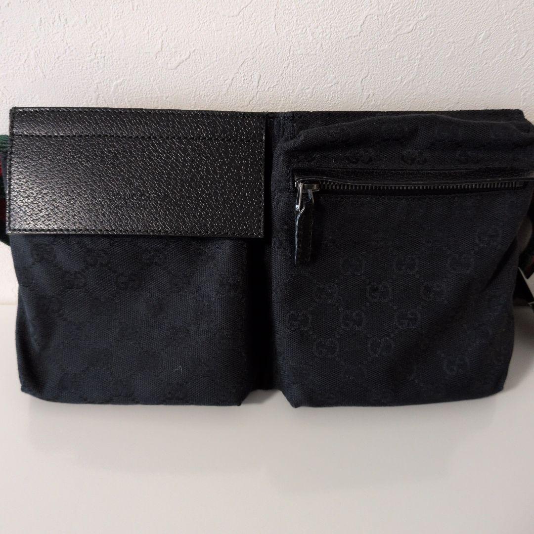 GUCCI グッチ GGキャンバス ウエストポーチ ブラック