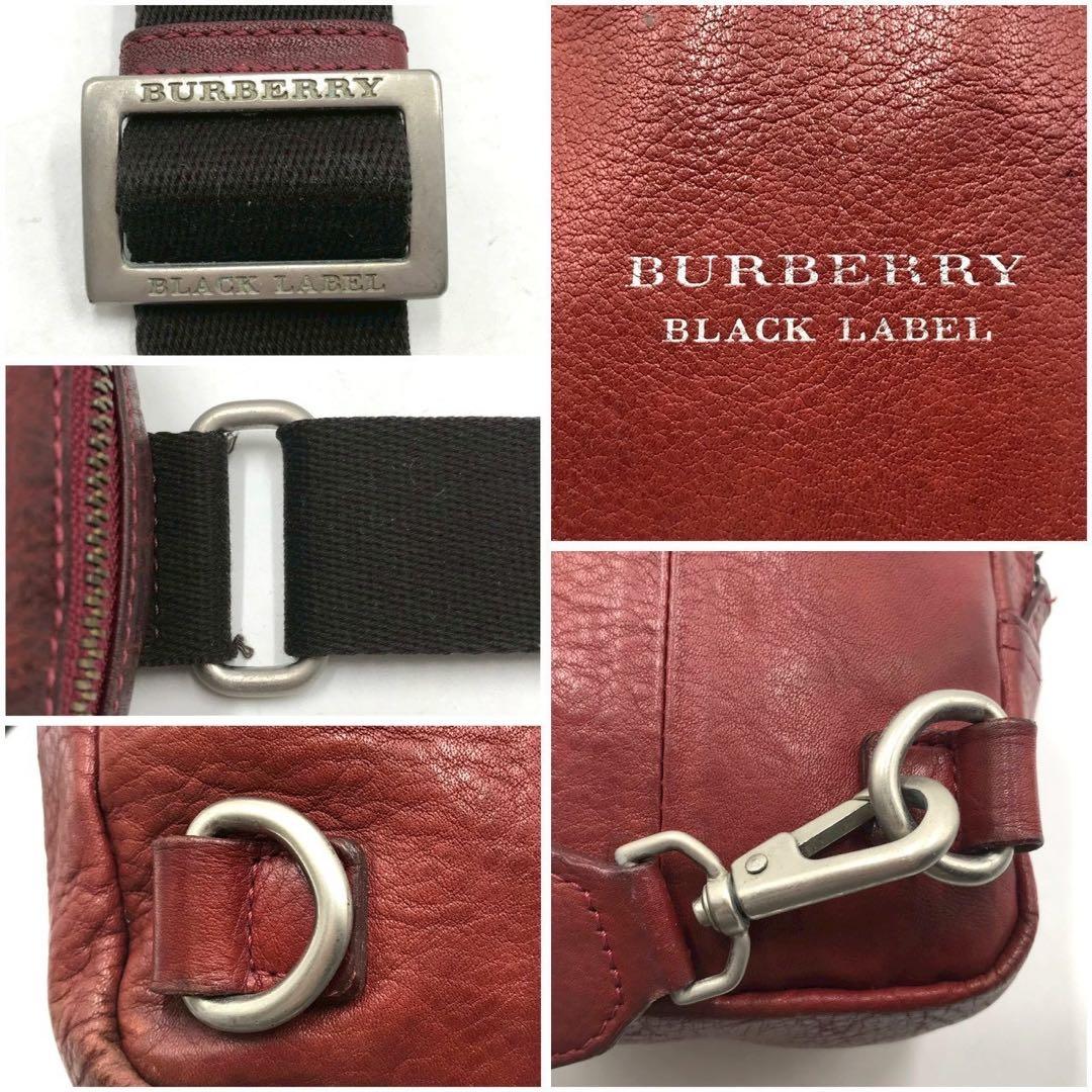 最高級✨バーバリーブラックレーベル ボディバッグ ロゴ刻印 レザー ボルドー